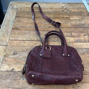 Ellington Burgundy Full Grain Italian Leather Satchel Purse Handle Gold Accents
